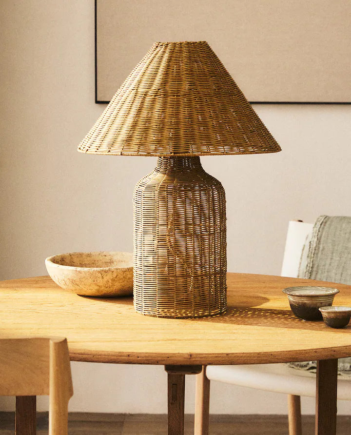 Rattan lamp on a table